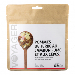 Pommes de terre au jambon fumé et cèpes